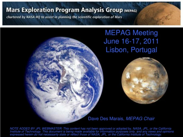 MEPAG Meeting June 16-17, 2011 Lisbon, Portugal