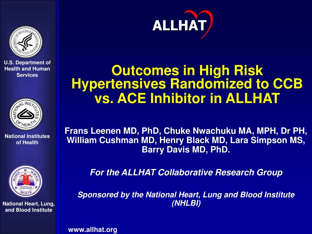 outcomes in high risk hypertensives randomized to ccb vs ace inhibitor in allhat