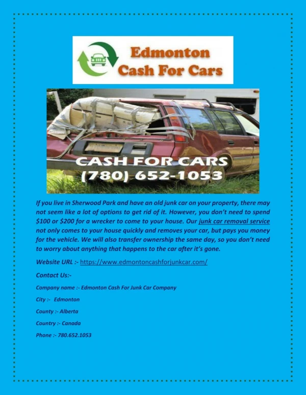 Cash For Junk Cars in Sherwood Park, Alberta