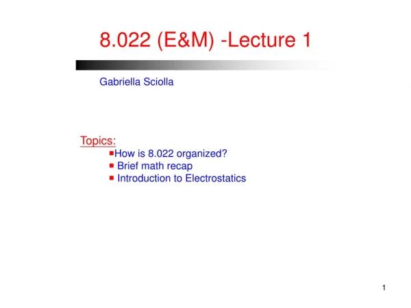 8.022 (E&amp;M) -Lecture 1