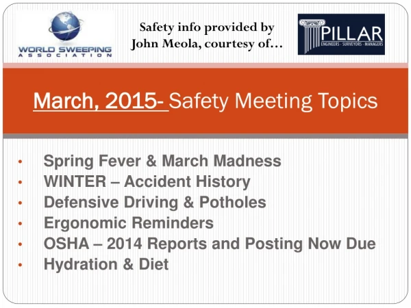 March, 2015- Safety Meeting Topics