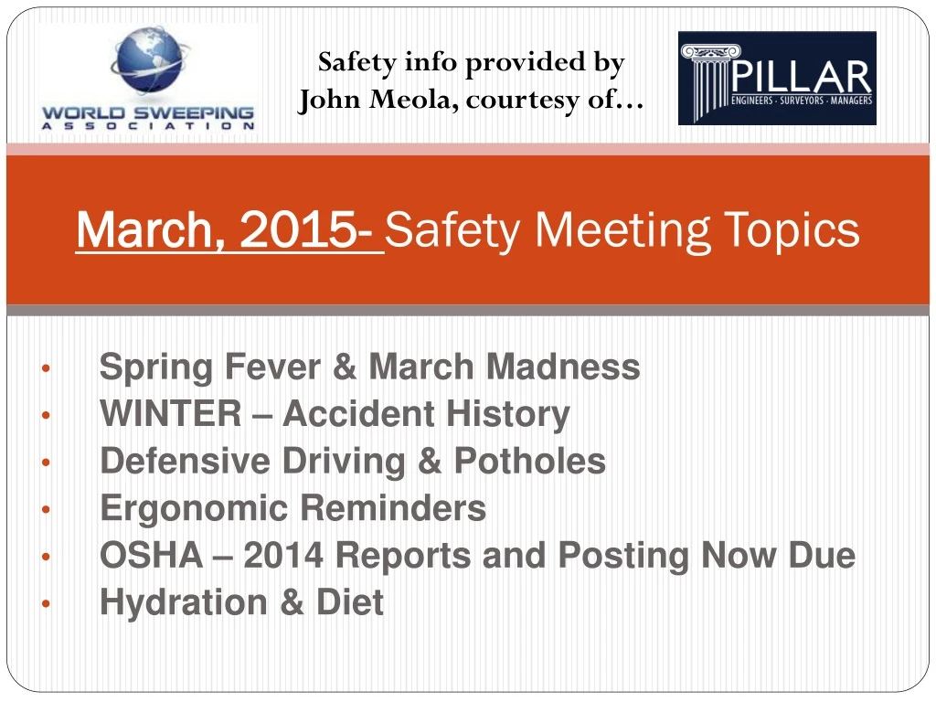 march 2015 safety meeting topics