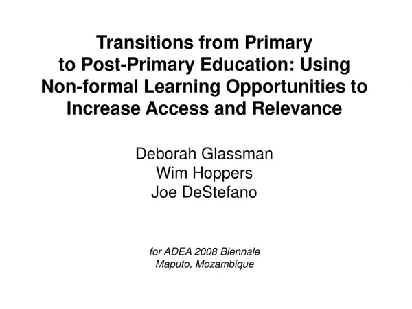 Transitions from Primary to Post-Primary Education: Using