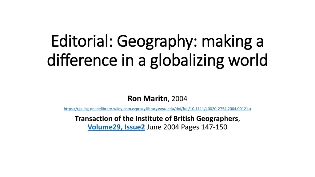 editorial geography making a difference in a globalizing world