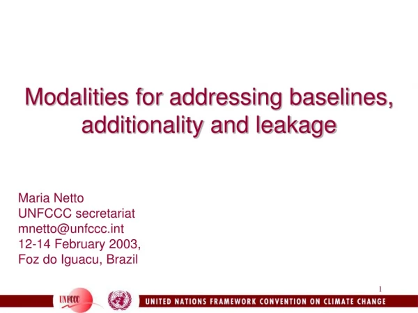 Modalities for addressing baselines, additionality and leakage
