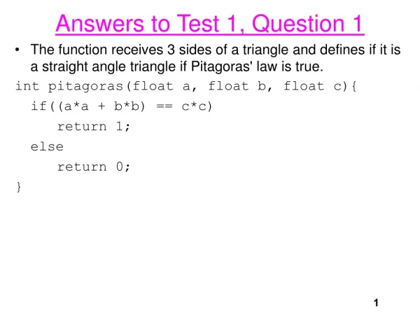 Answers to Test 1, Question 1