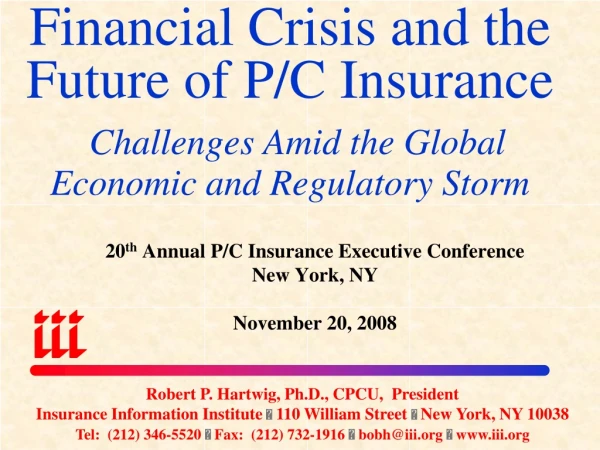20 th Annual P/C Insurance Executive Conference New York, NY November 20, 2008