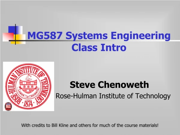 MG587 Systems Engineering Class Intro