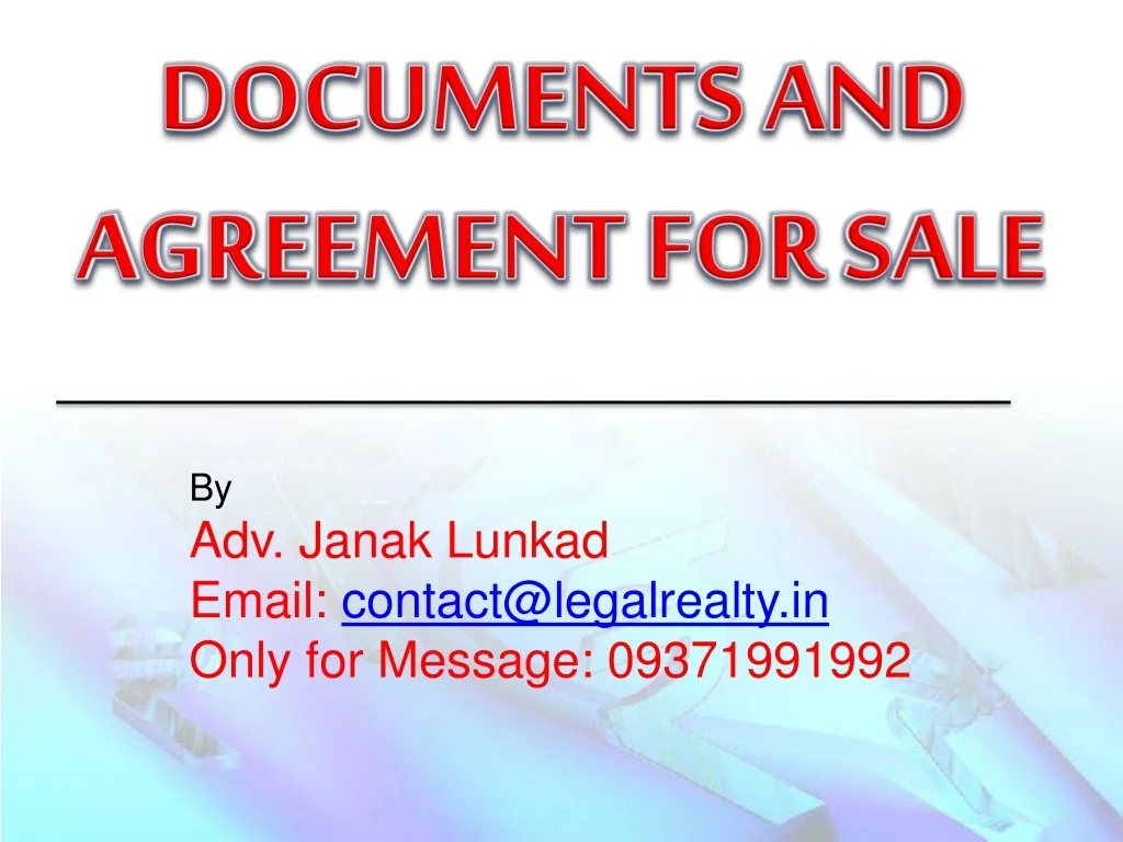documents and agreement for sale