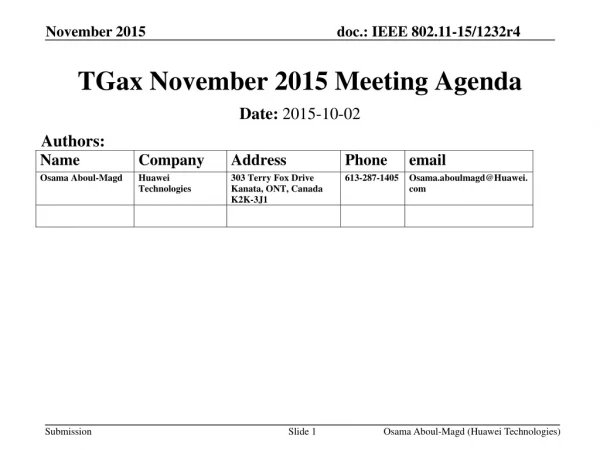 TGax November 2015 Meeting Agenda