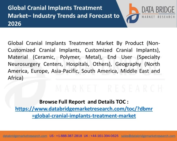 Global Cranial Implants Treatment Market– Industry Trends and Forecast to 2026