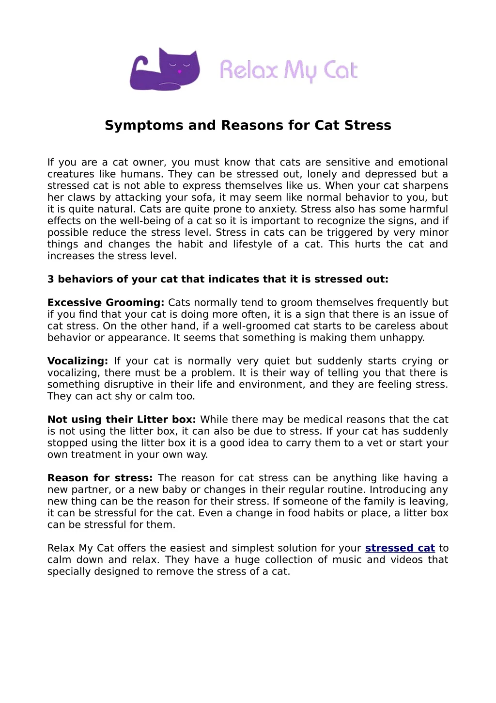 symptoms and reasons for cat stress