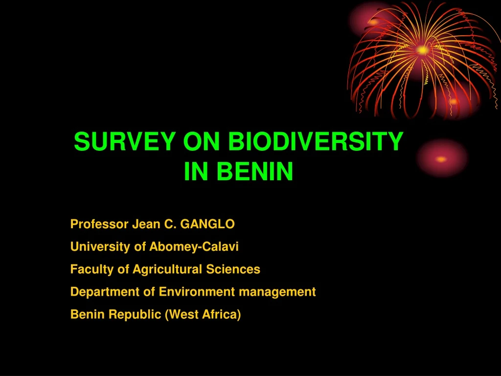 survey on biodiversity in benin professor jean