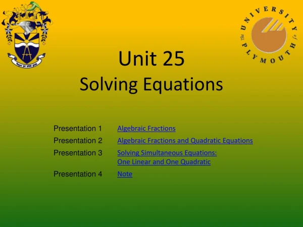 Unit 25 Solving Equations