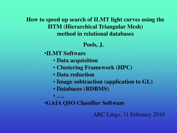 How to speed up search of ILMT light curves using the HTM (Hierarchical Triangular Mesh)