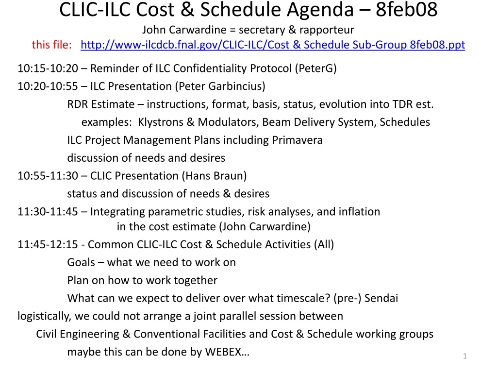 clic ilc cost schedule agenda 8feb08 john