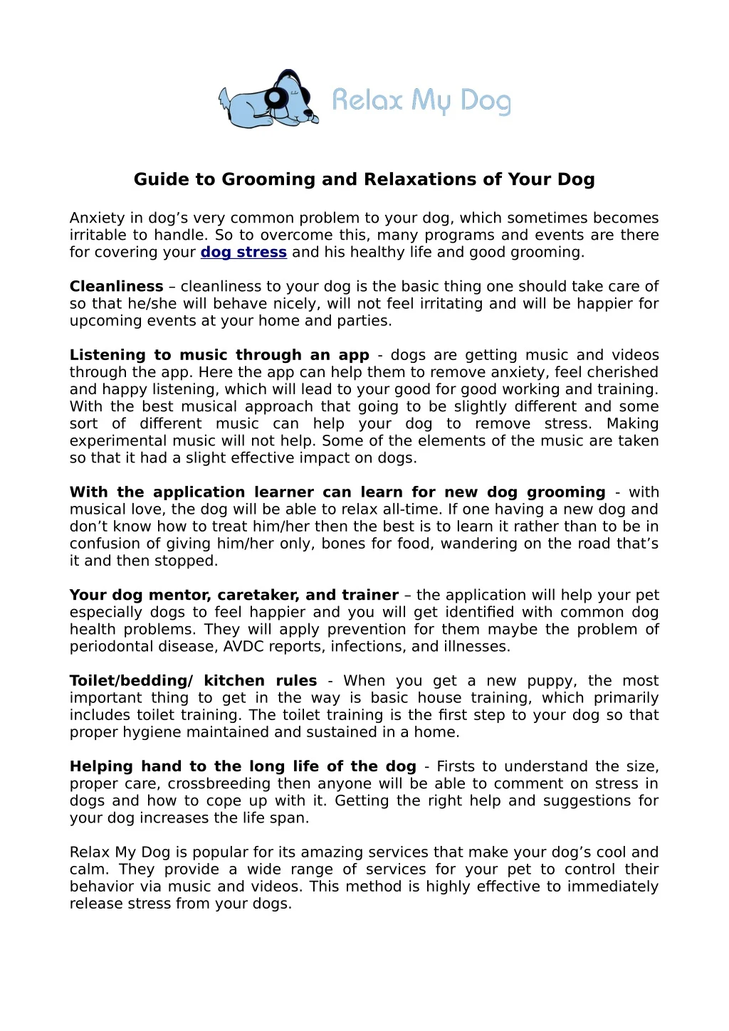 guide to grooming and relaxations of your dog