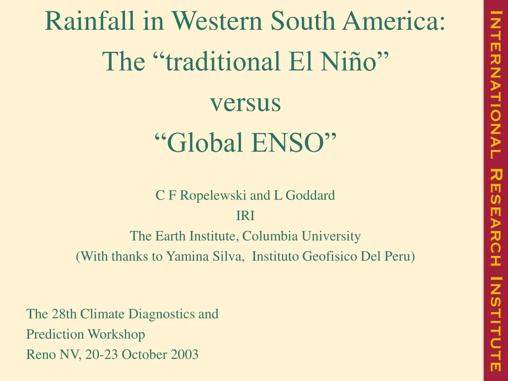 rainfall in western south america the traditional