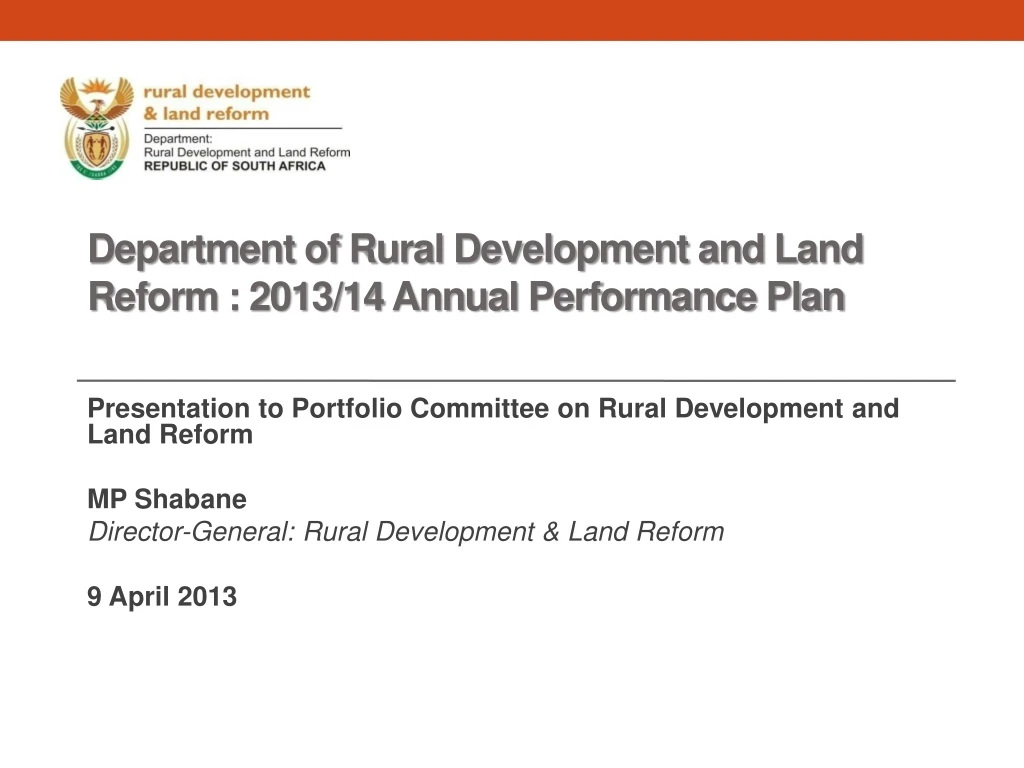 department of rural development and l and r eform 2013 14 annual performance plan