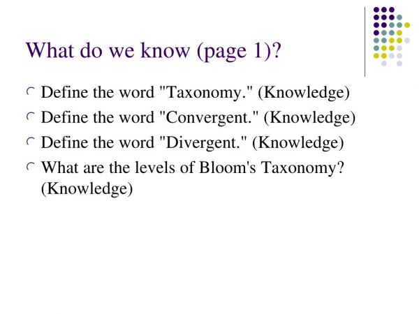What do we know (page 1)?