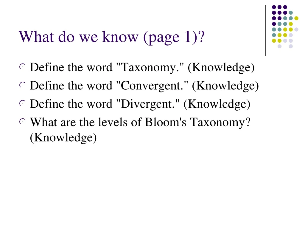 what do we know page 1