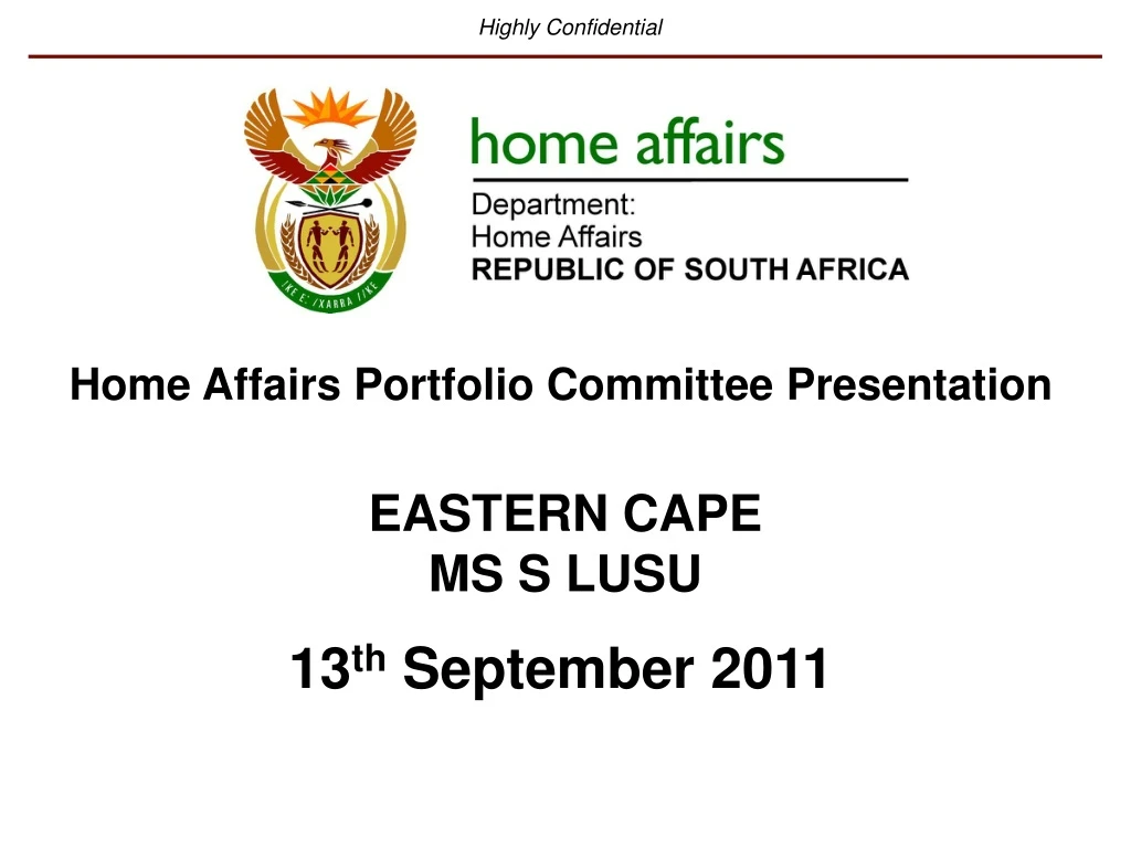 home affairs portfolio committee presentation