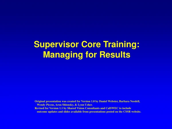 Supervisor Core Training: Managing for Results