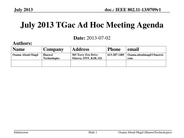 July 2013 TGac Ad Hoc Meeting Agenda