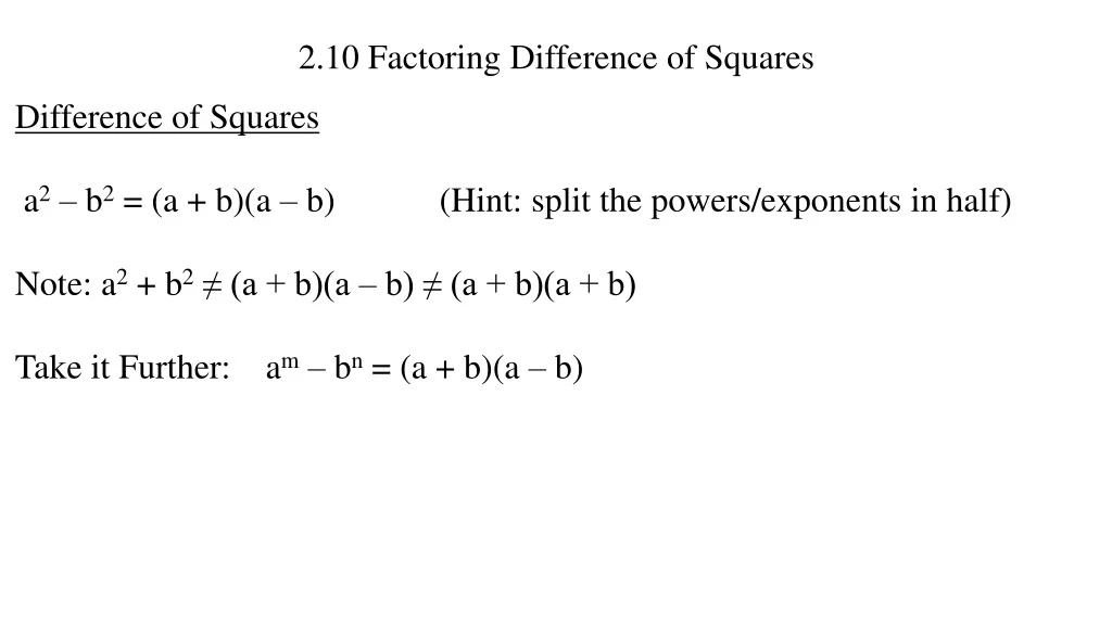 2 10 factoring difference of squares