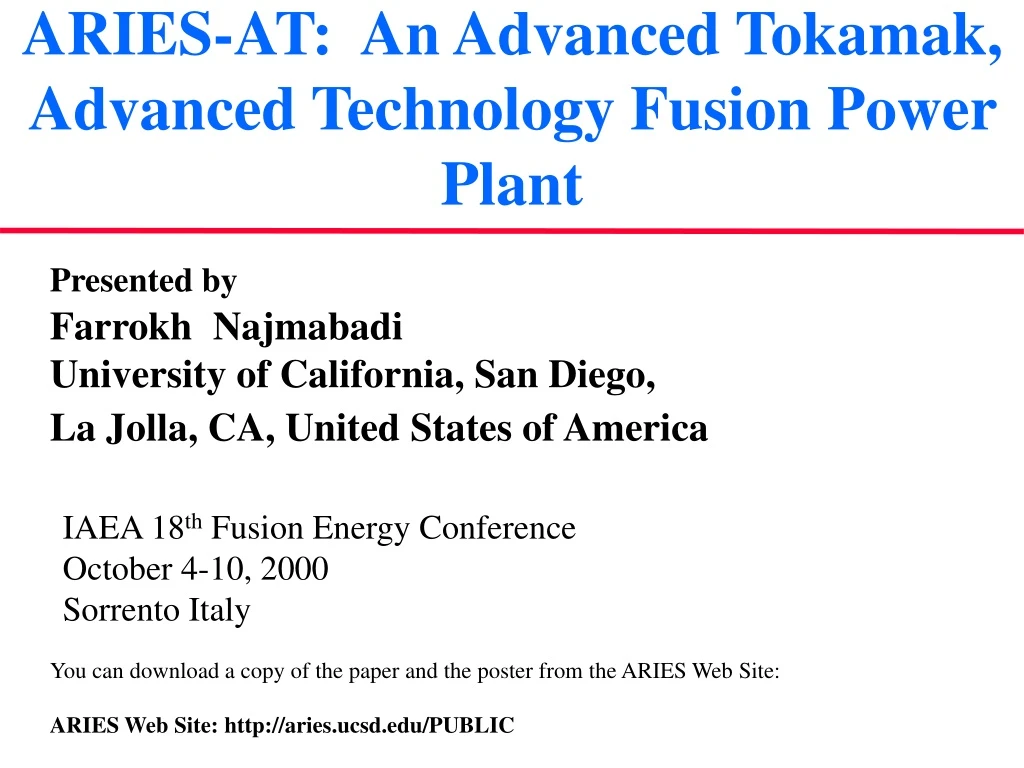 aries at an advanced tokamak advanced technology fusion power plant