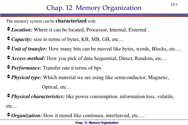 Chap. 12 Memory Organization
