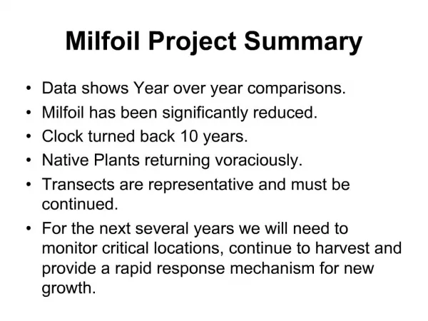 Milfoil Project Summary