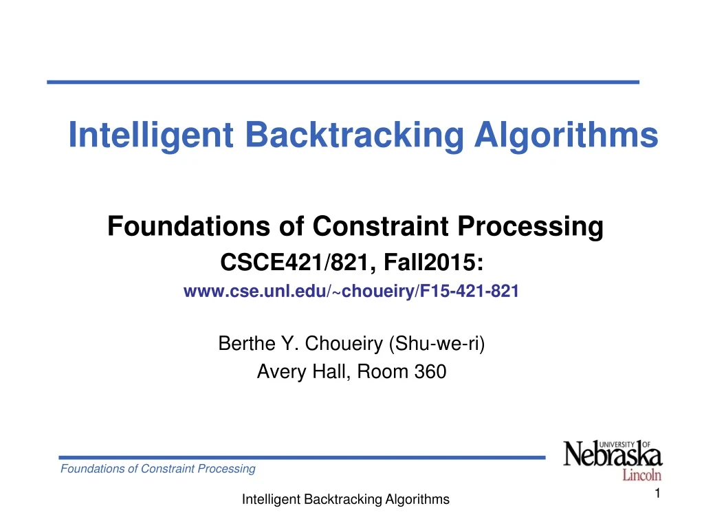 foundations of constraint processing csce421