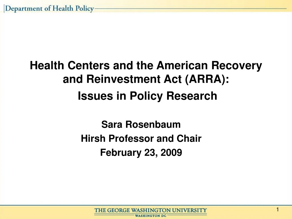 health centers and the american recovery and reinvestment act arra issues in policy research