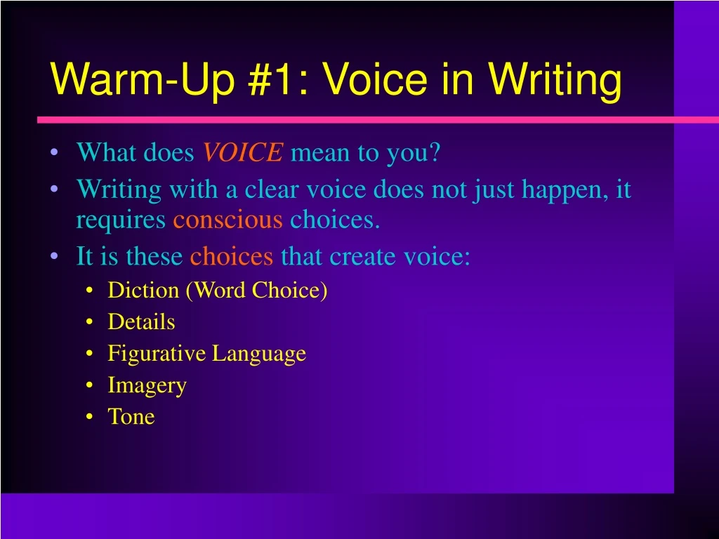 warm up 1 voice in writing