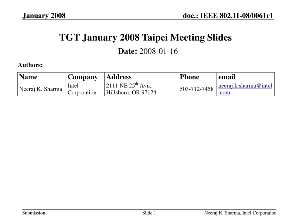 tgt january 2008 taipei meeting slides