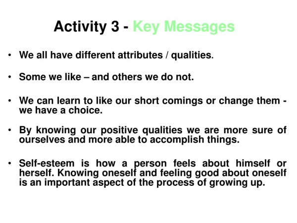 Activity 3 - Key Messages