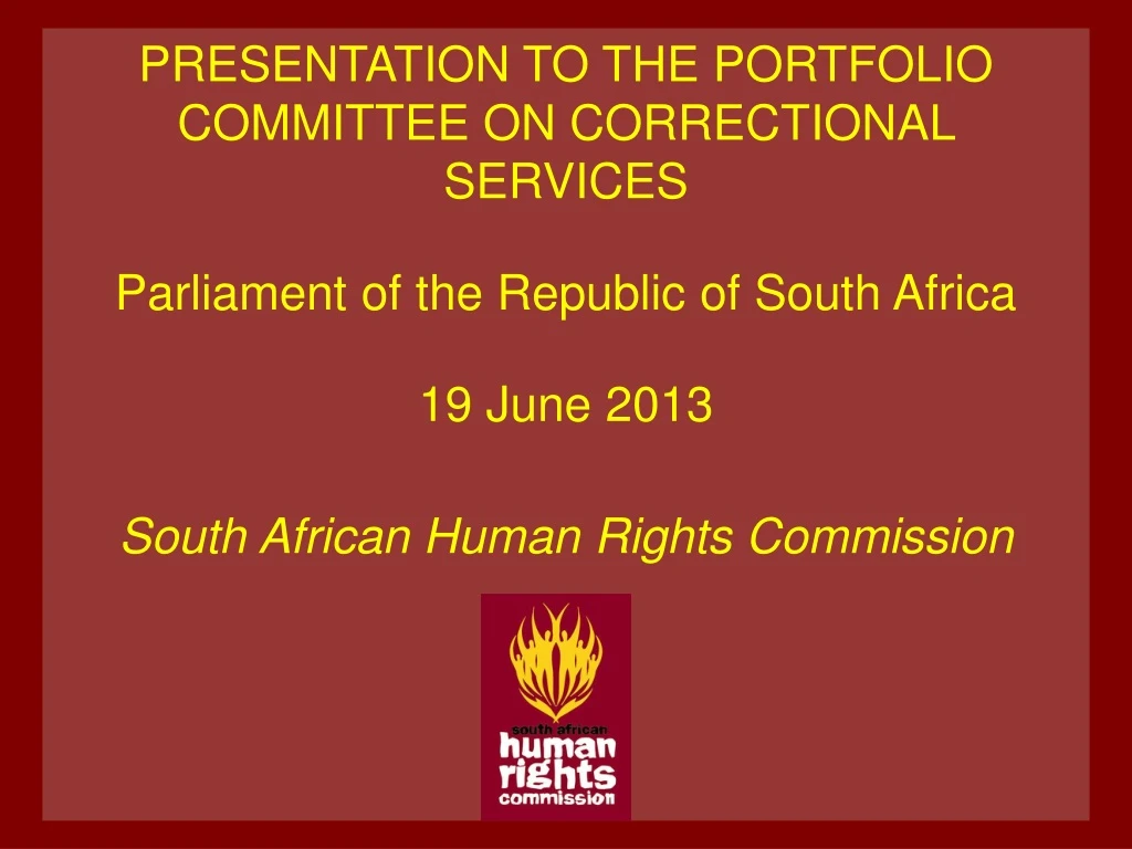 presentation to the portfolio committee