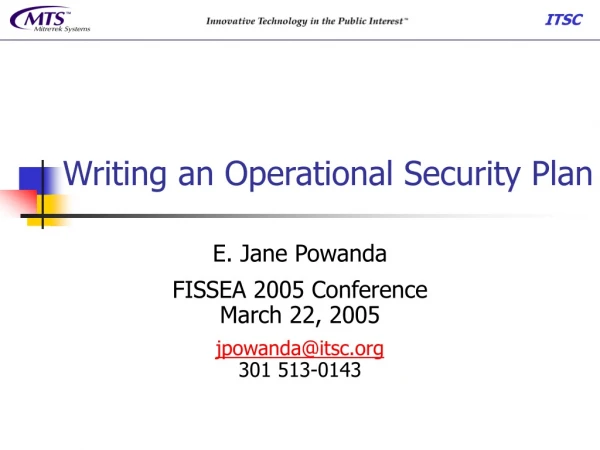 Writing an Operational Security Plan