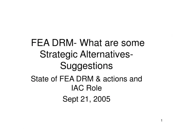 FEA DRM- What are some Strategic Alternatives- Suggestions