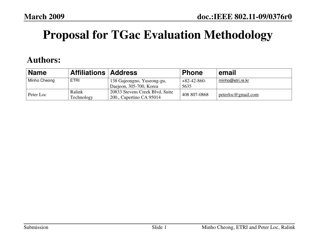 proposal for tgac evaluation methodology
