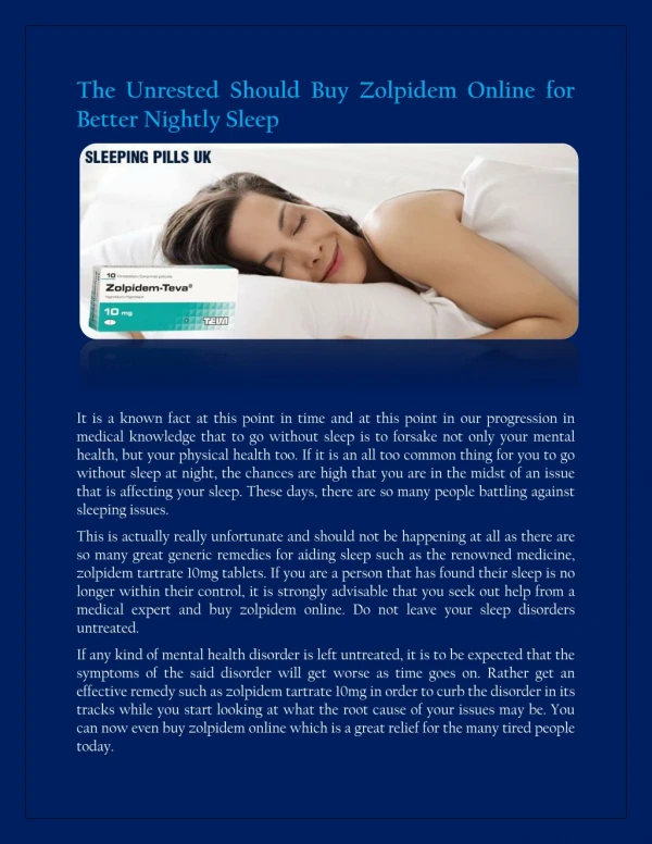 The Unrested Should Buy Zolpidem Online for Better Nightly Sleep