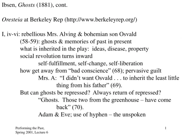 Ibsen, Ghosts (1881), cont. Oresteia at Berkeley Rep (berkeleyrep/)