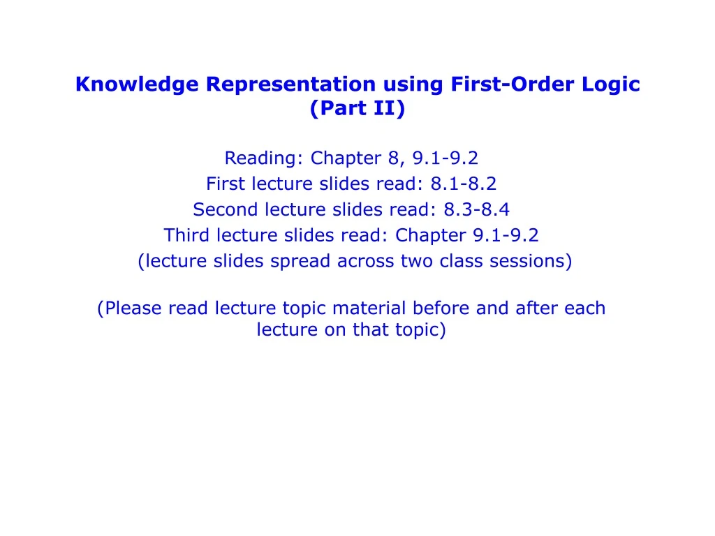 knowledge representation using first order logic part ii
