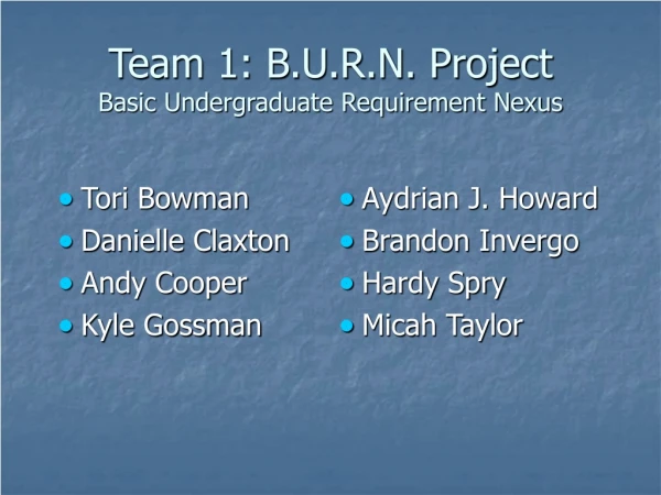 Team 1: B.U.R.N. Project Basic Undergraduate Requirement Nexus