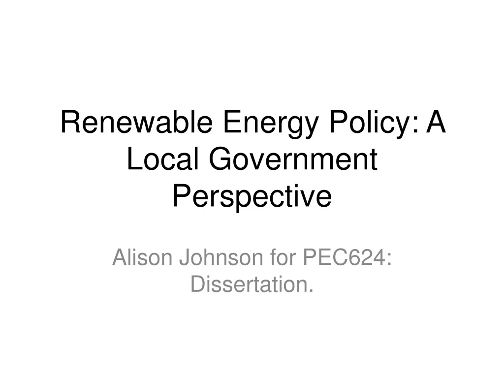 renewable energy policy a local government perspective