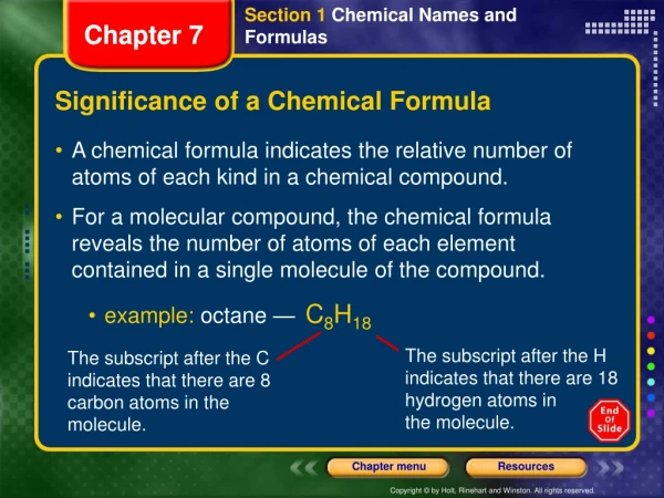 Significance of a Chemical Formula