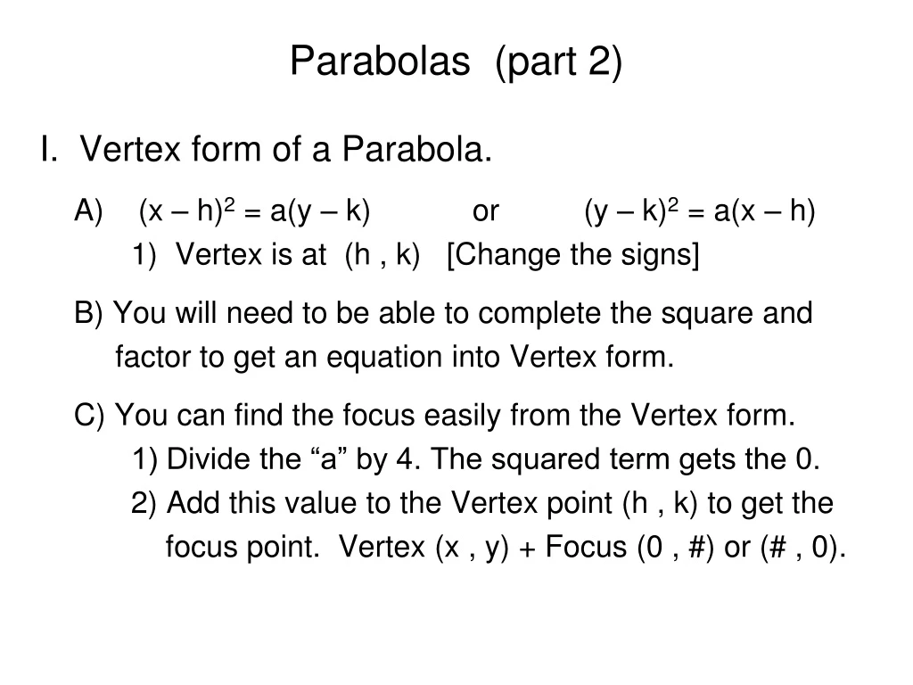 parabolas part 2