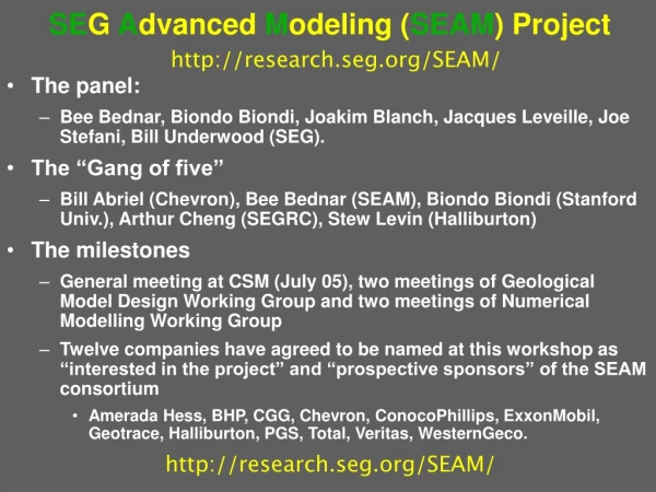 SE G A dvanced M odeling ( SEAM ) Project