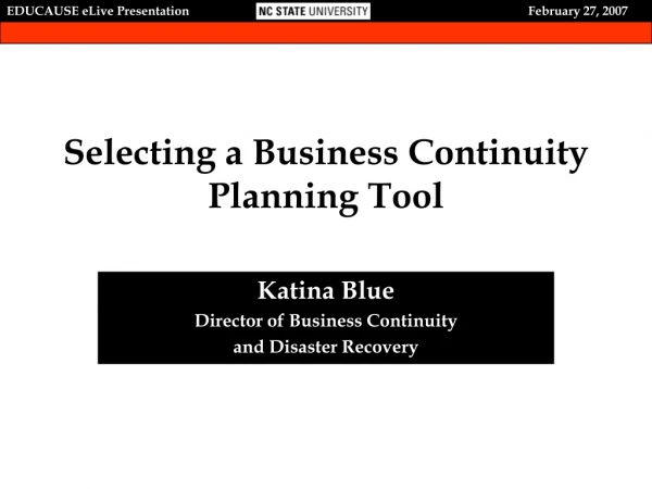 Selecting a Business Continuity Planning Tool